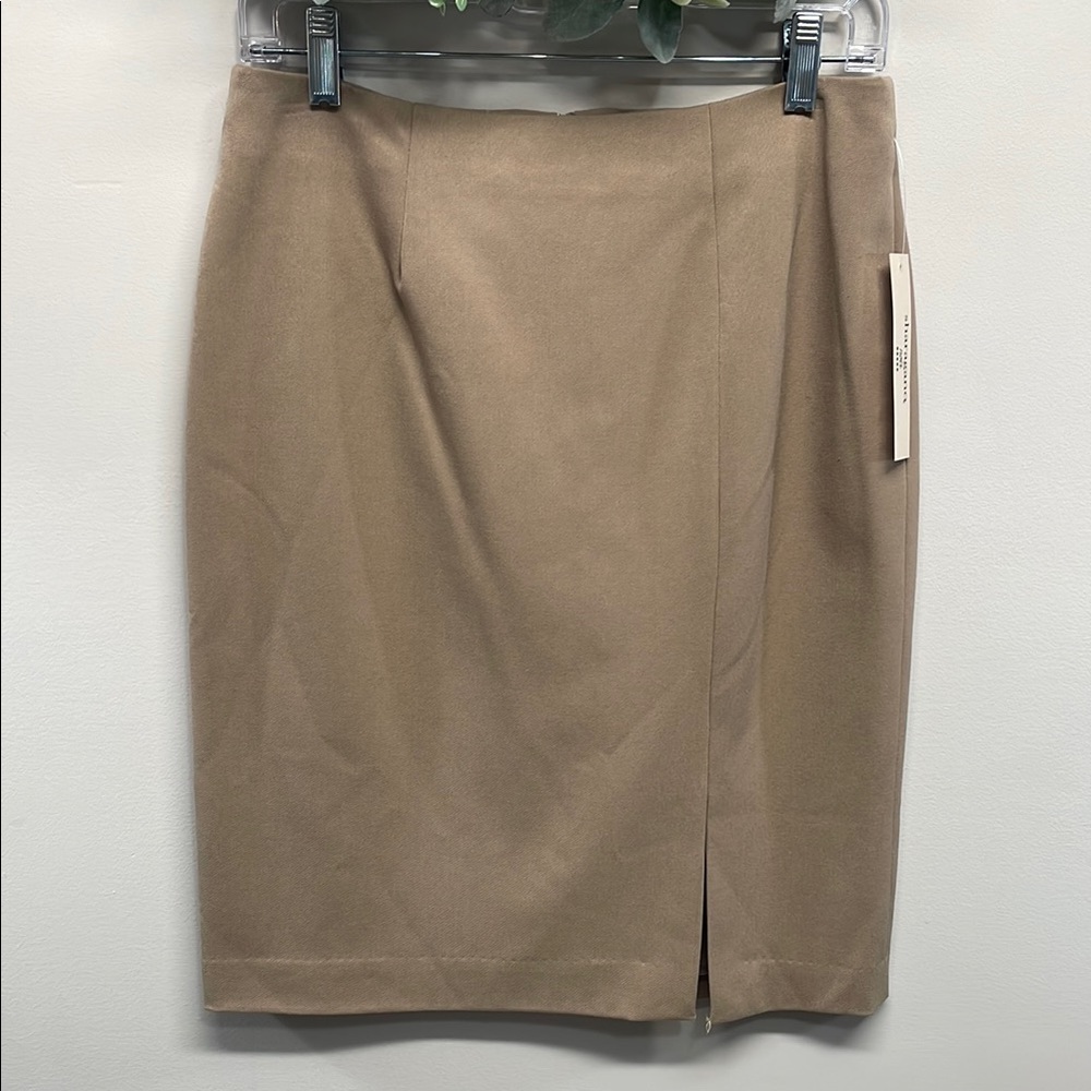 NWT Sharagano Noir Camel Lined Skirt Front Side Slit 4